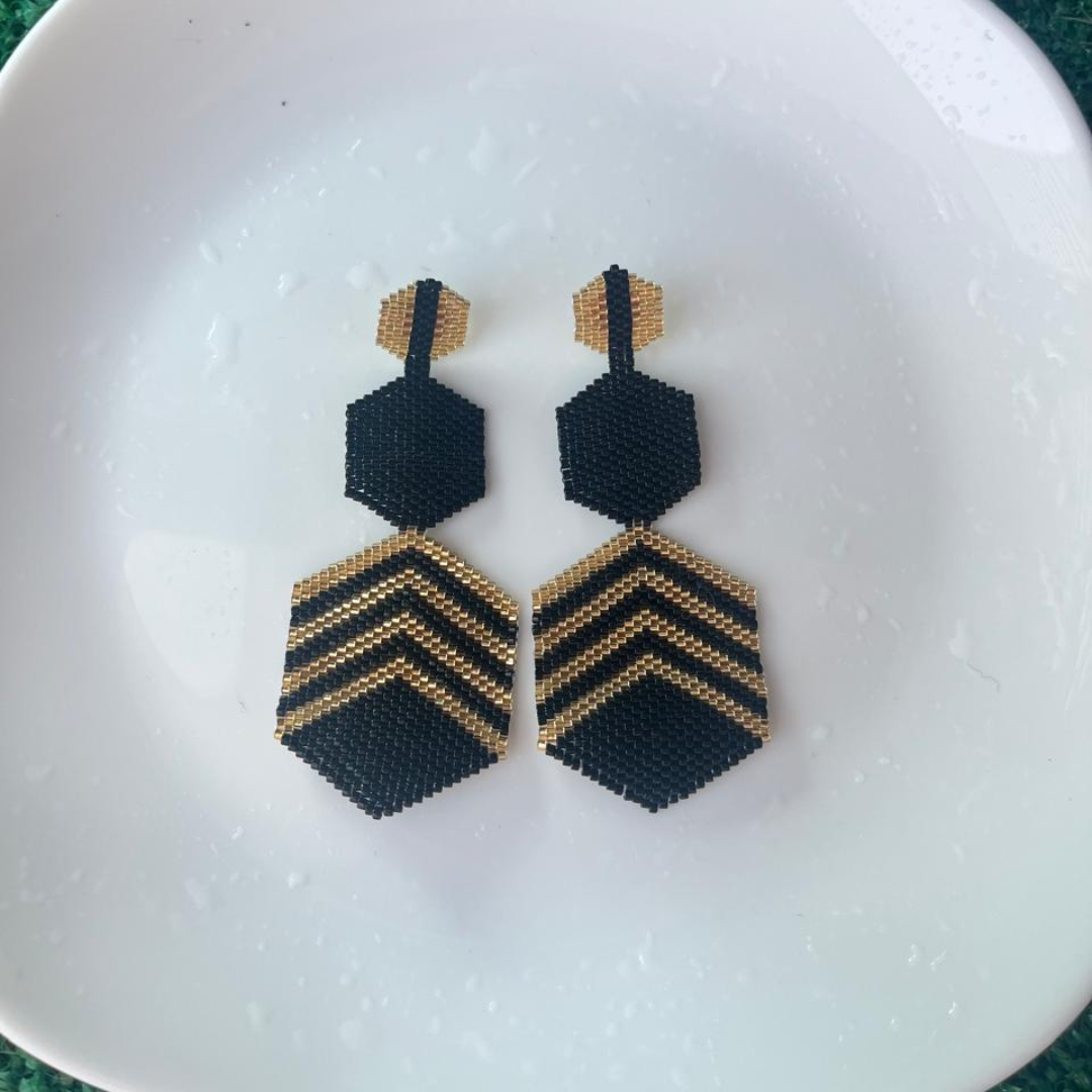 Handmade Muyiki Rustic Doble Hexagon Earrings