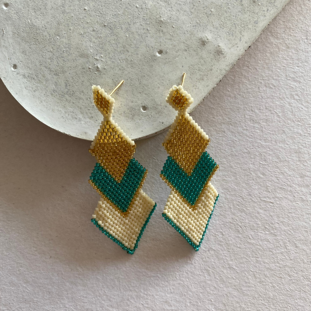 Handmade Miyuki Triple Rhombus Earrings